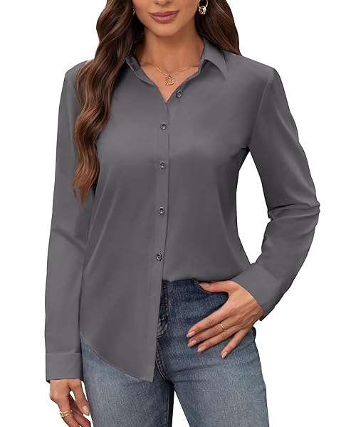 siliteelon Women's Stain Shield Dress Shirts Wrinkle Free Long Sleeve Shirts Solid Work Business Button Down Shirts