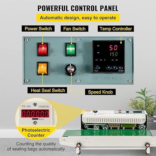 Miniatura 6 de VEVOR Máquina de sellado continuo de banda de bolsas FR900K Máquina selladora de banda con control digital de temperatura sellador horizontal de