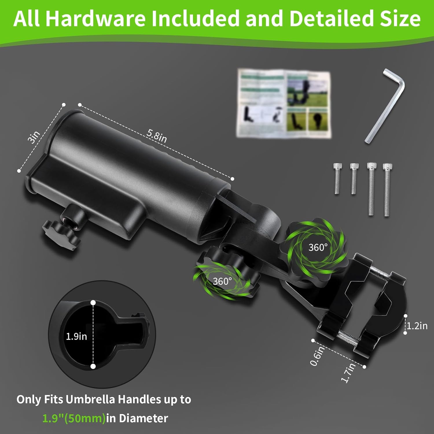Heavy Duty Golf Push Cart Umbrella Holder, Upgraded Aluminium Alloy Base Ultra Windproof, Universal Umbrella Stand for Electric Lawn Mower, Stroller, Wheelchair, Mobility Scooter, Beach Chair - Image 6