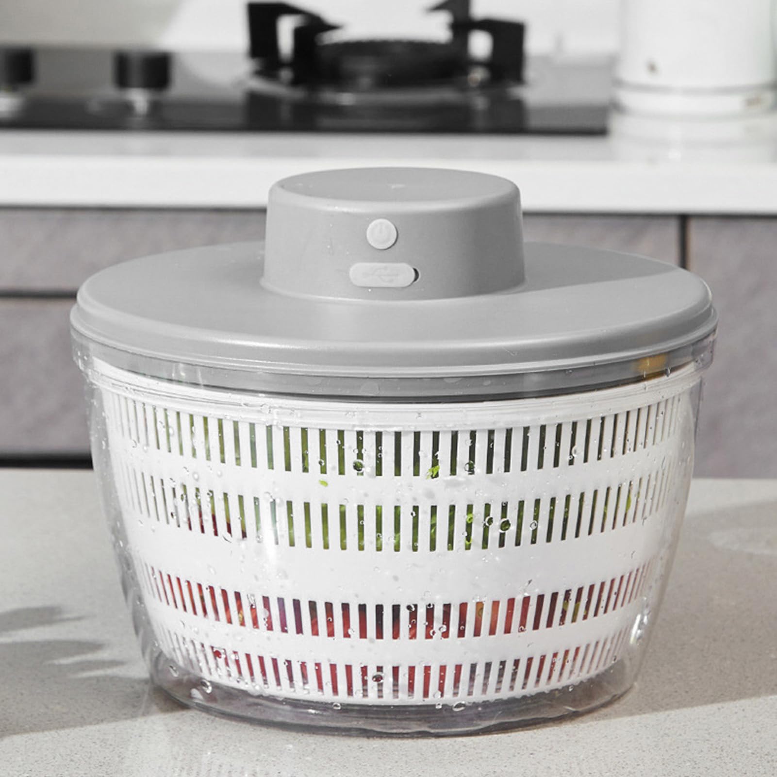 Buachois Centrifuga per insalata 4L lavaggio frutta asciuga verdure automatica (Grigio)