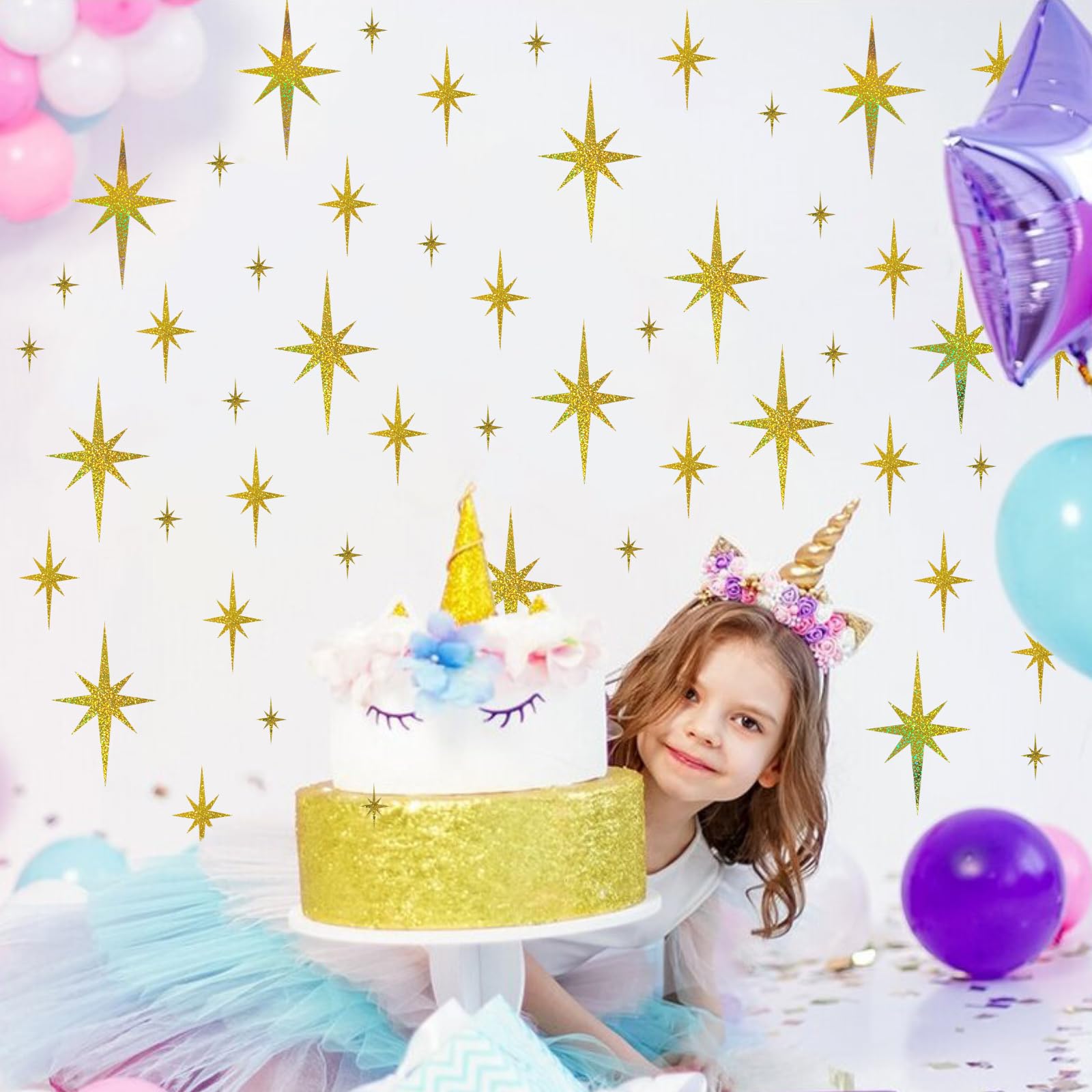 45-Pack 3D Sequin Star Wall Decals - Removable Holographic Gold Stars For Room Decor, Nursery, Wedding & Parties