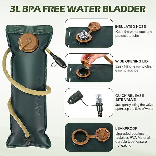 Miniatura 4 de Liliful Paquete de 2 mochilas tácticas de hidratación con vejiga de agua de TPU de 3 l, mochila táctica Molle para agua, paquete de hidratación para