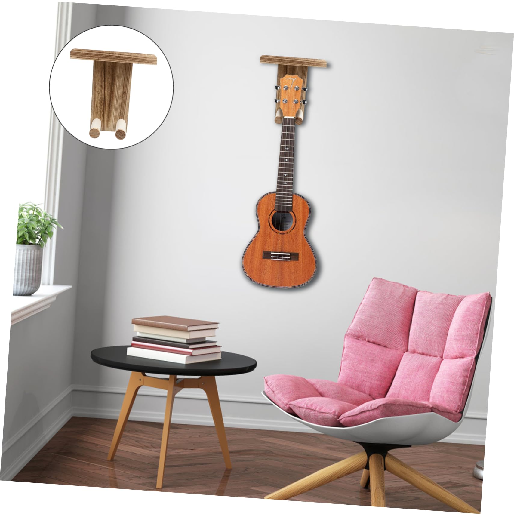Gancio per Chitarra in Legno 2 Pezzi Supporto a Parete | Chitarra e Mandolino, per Casa e Piccolo Appartamento, Facile da Rimuovere, Salvaspazio