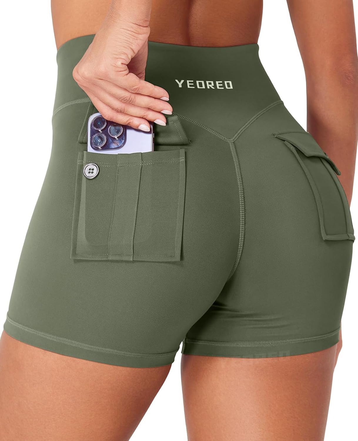 YEOREO CoreFlex Cargo Pocket Workout Shorts for Women Scrunch Zipper 3.6" High Waisted Yoga Gym Shorts - Image 4