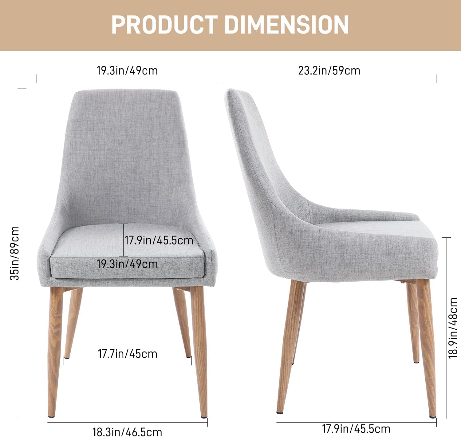 E&D FURNITURE Dining Chairs, Accent Living Room Chair Set of 2 Kitchen and Dining Room Chairs 2 Pack Fabric Dining Comfy Chairs Sillas para Comedor Upholstered Dining Metal Leg Chairs - Chairs