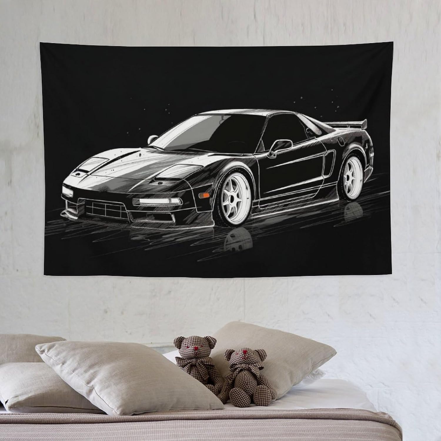 FeoYoed Jdm Car Tapestry Black and White Wall Hanging Decor for Men Cool Car Wall Art for Bedroom Living Room Dorm Japanese Nsx 40"x60"