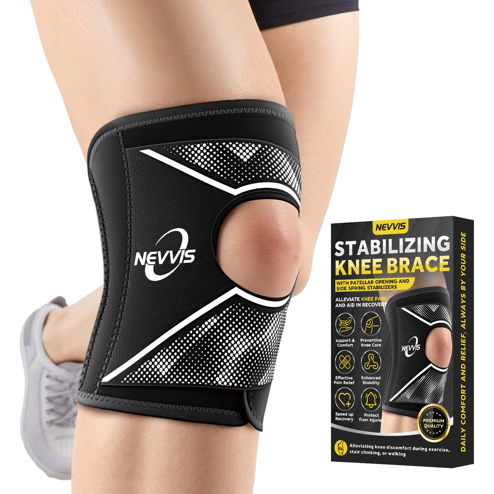 NEVVIS Knee Brace, Patellar stabilizing Knee Brace for Running Knee Support Meniscal Tear Knee Pain, ACL, MCL, Arthritis Injuries Recovery (Medium)