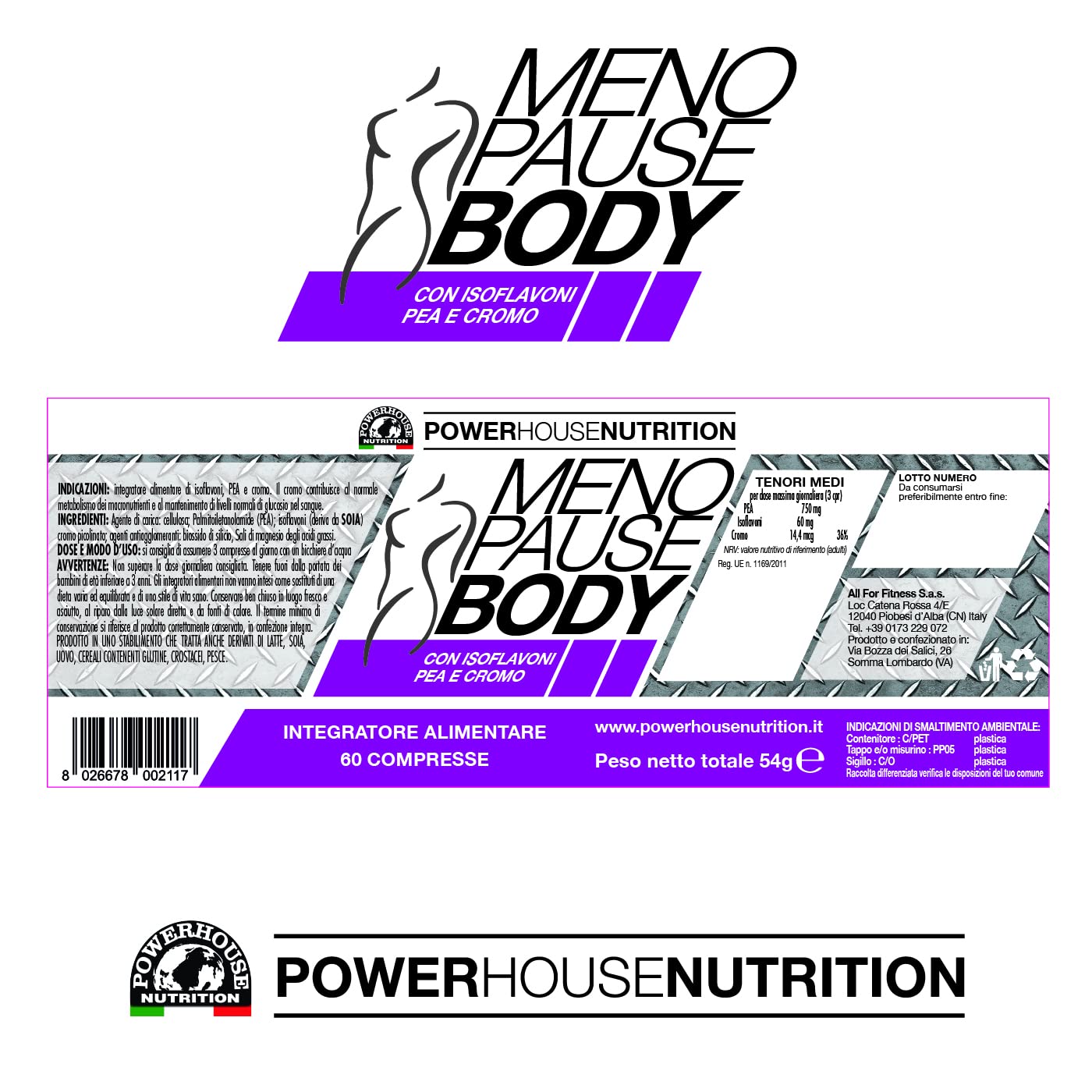 Integratore Menopausa e Pre-Menopausa Donna MENOPAUSE BODY – Isoflavoni di Soia, PEA e Cromo – 60 Compresse – Made in Italy – Powerhouse Nutrition