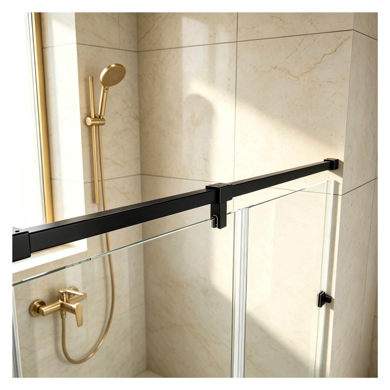 Stabilisierungsstange Dusche Stabilisierungsstange Duschabtrennung 8–12 Mm | Zuschneidbare Stabilisierungsstange 100-200Cm Für Rahmenlose Duschwand, Flexible Wand-Glas Montage(Black,140cm/54.6in)