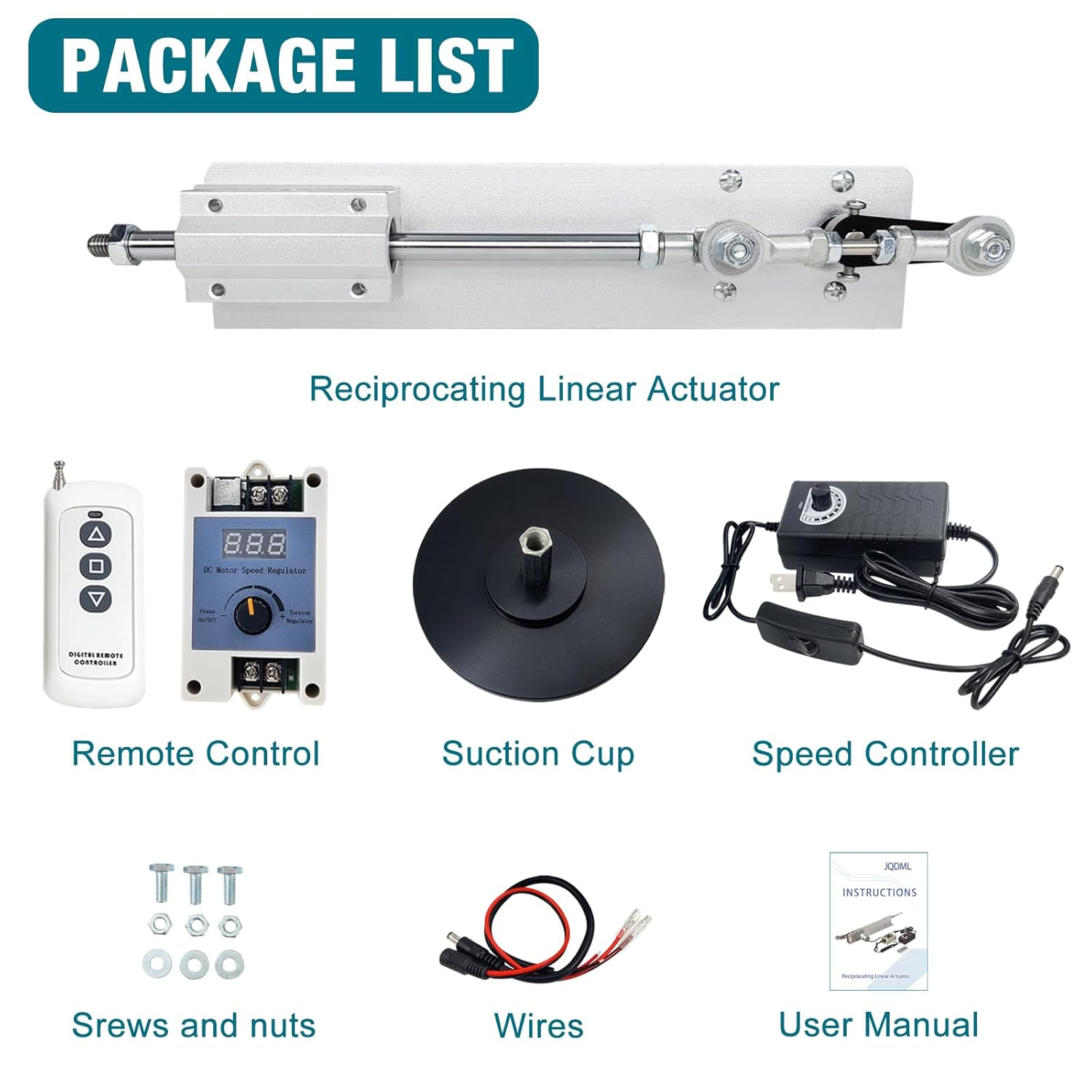 DIY Reciprocating Linear Actuator DC24V 120RPM Stroke 0.78in-3.15in Adjustable Telescopic Motor with Speed Controller,Suction Cup and Remote Controller