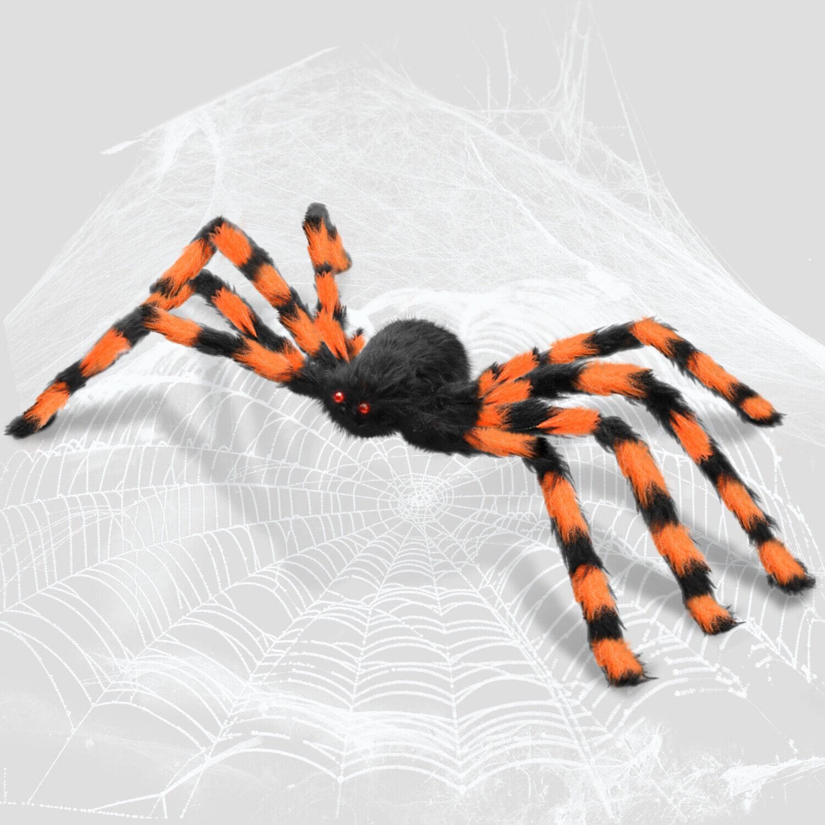 3Ft Giant Spider Halloween Decorations, Halloween Spider Decorations Realistic Hairy Spiders Set Yard Creepy Decor Props for Indoor, Home, Yard, Party Creepy Halloween Decor, Orange