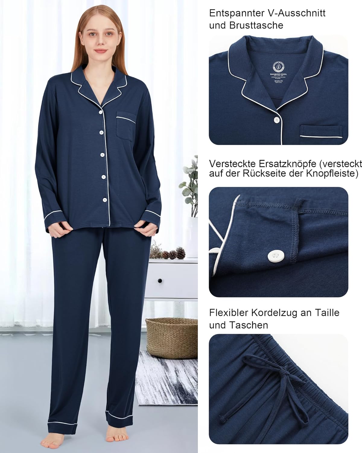 BAMBOO COOL Pajamas Set for Women Comfy Lounge Set Button Down Sleepwear Long Sleeve Pj Set - Image 4