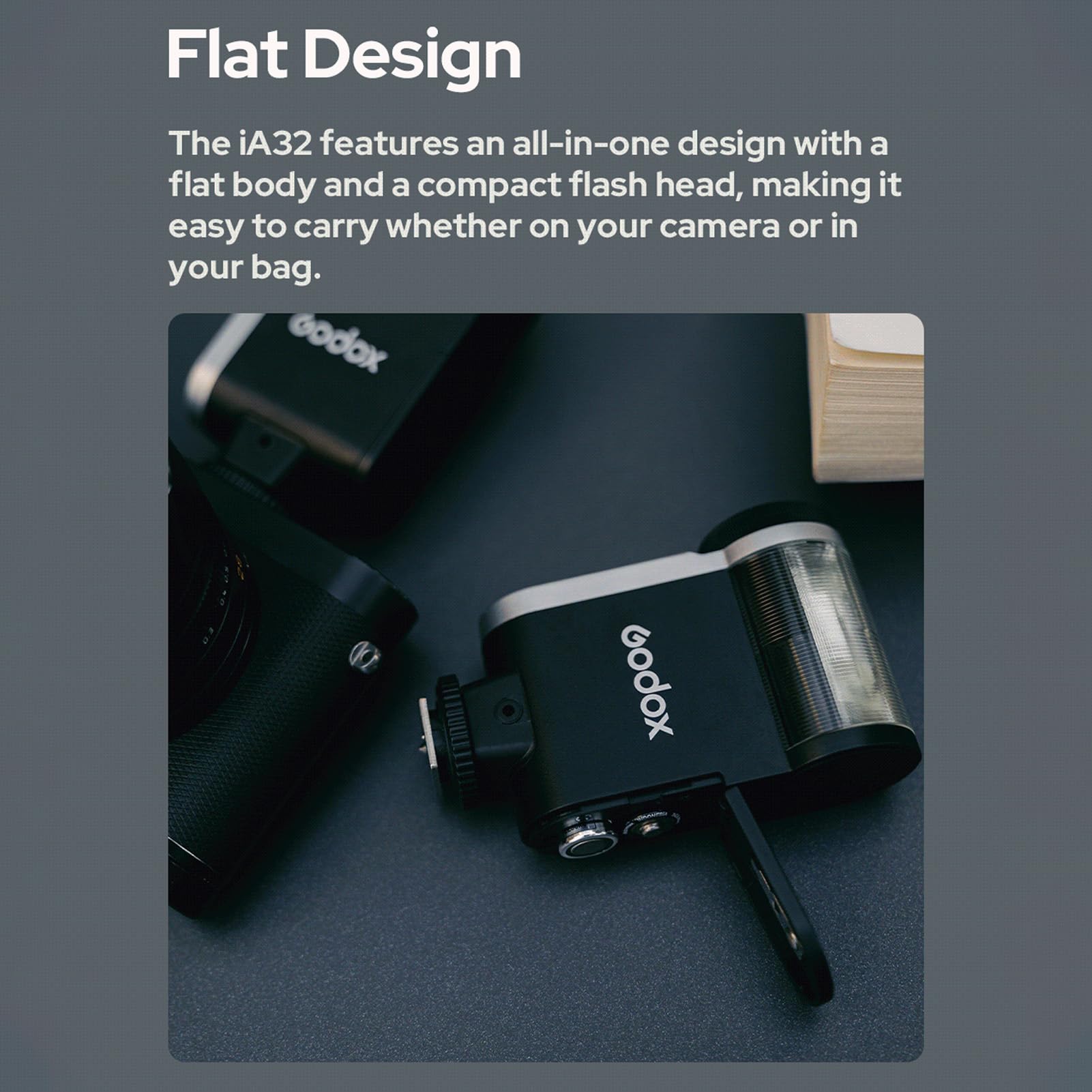 Godox iA32 GN15 Mini kamera błyskowa Speedlite z regulowaną głowicą błyskową, 8 poziomów mocy, tryby ręczne/automatyczne, uniwersalny zamiennik gorącej stopki do aparatu Canon Sony Nikon DSLR