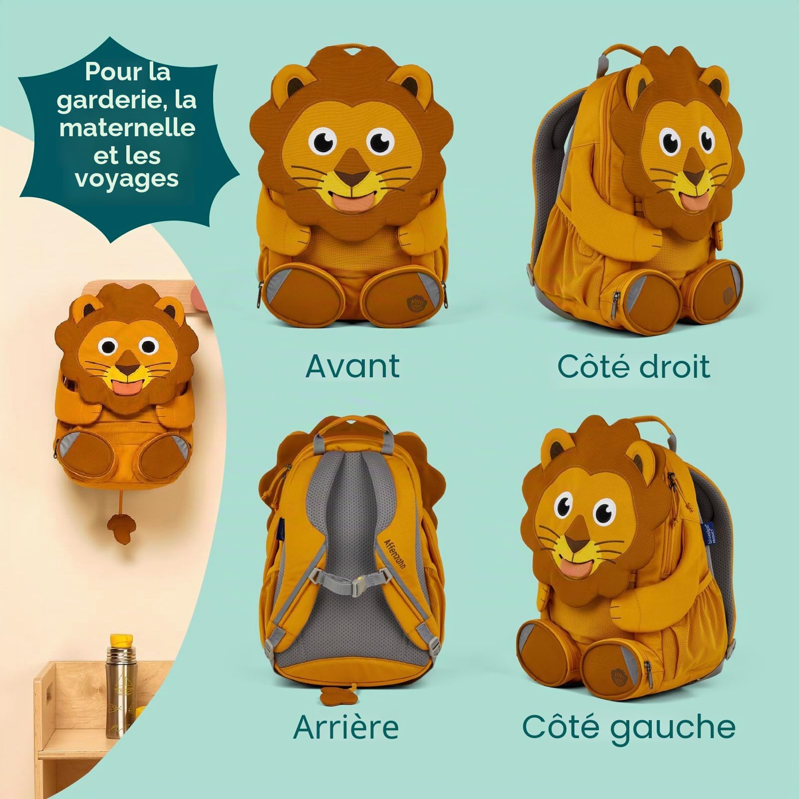 Affenzahn Grand ami Sac à dos de maternelle pour enfants de 3 à 5 ans, fonctionnel, 8 l, taille unique