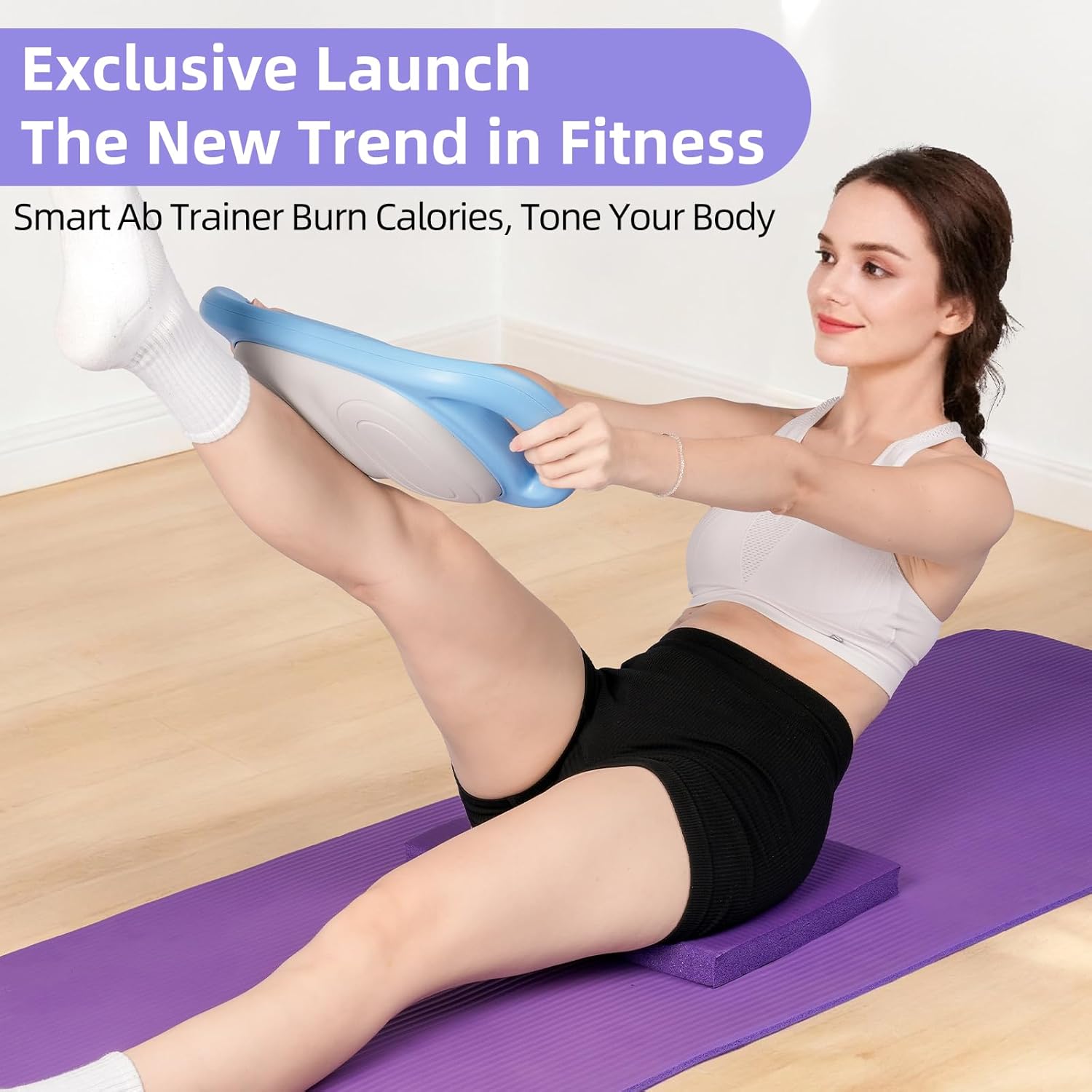 Smart Ab Trainer Machine with Bluetooth Music & Counter, Sit Up Assistant Core Workout Equipment with Foam Cushion for Home Gym Fitness