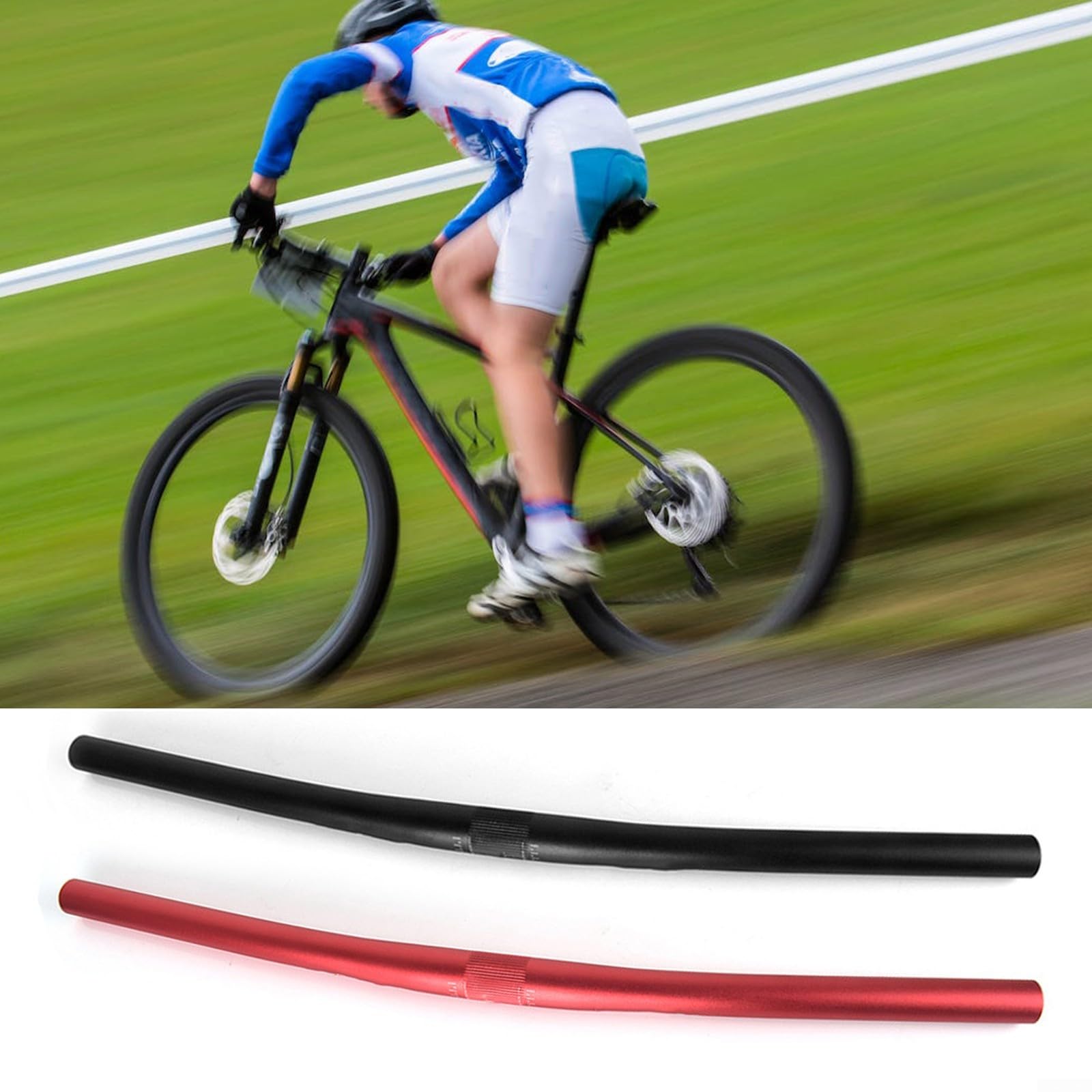 Manubrio dritto in lega di alluminio da 25,4 mm per biciclette da strada e MTB – 540 mm o 580 mm, 6061 forgiato, Nero/Rosso (nero 580MM)