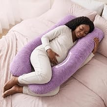 55 Inch U-Shape Full Body Pillow, Maternity Pillow for Sleeping Support, Pregnancy Pillows with Removable Cover for Pregnant Women, Support for Back, Legs, Belly, HIPS, Gift for Women Purple-55 Inch