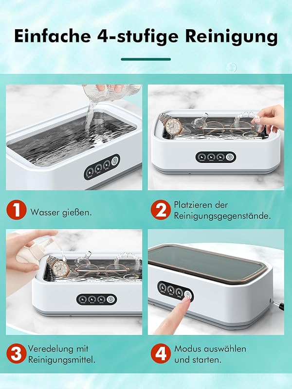 Singphere Ultrahangos Tisztító 650ml, 48 kHz, Szemüveg Ékszer Fogsor Tisztításhoz