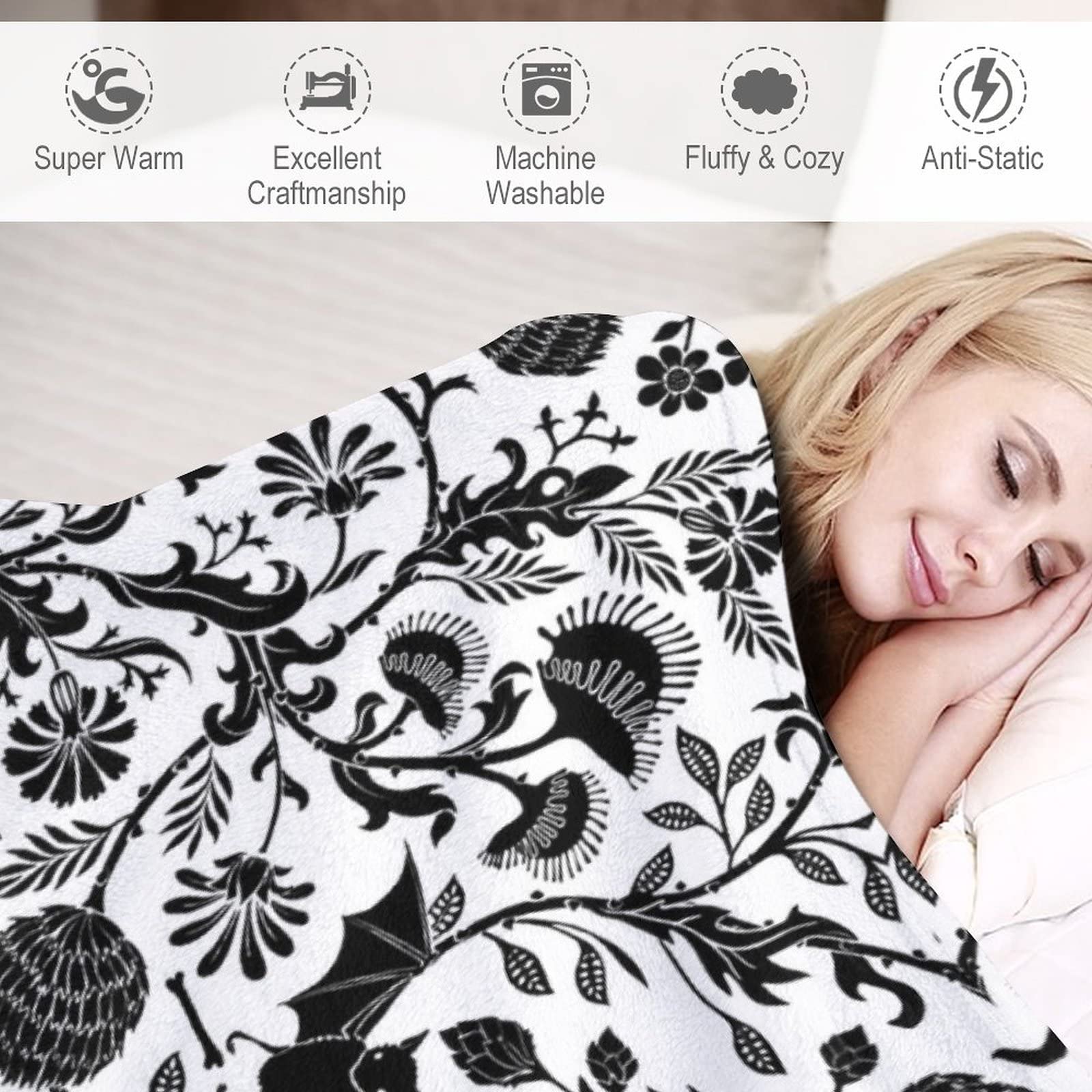 Gothic-Flaneldecke Mit Rose & Totenkopf – 127x152 Cm, Weich, Wendbar, Für Couch & Bett