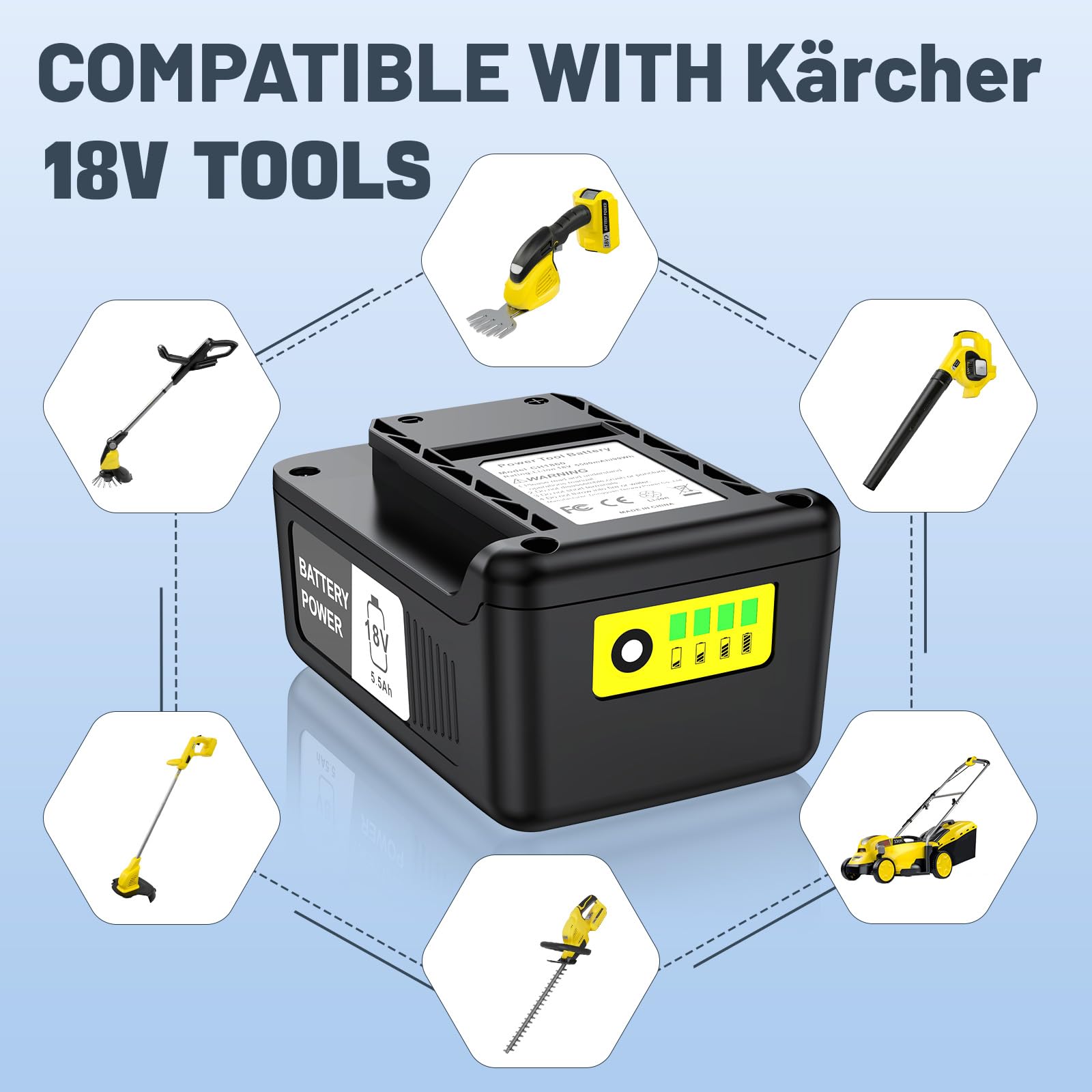 Batería de repuesto de 18 V y 5500 mAh para herramientas eléctricas Karcher, batería de iones de litio compatible con Kärcher todos los dispositivos de la plataforma de batería de 18 V