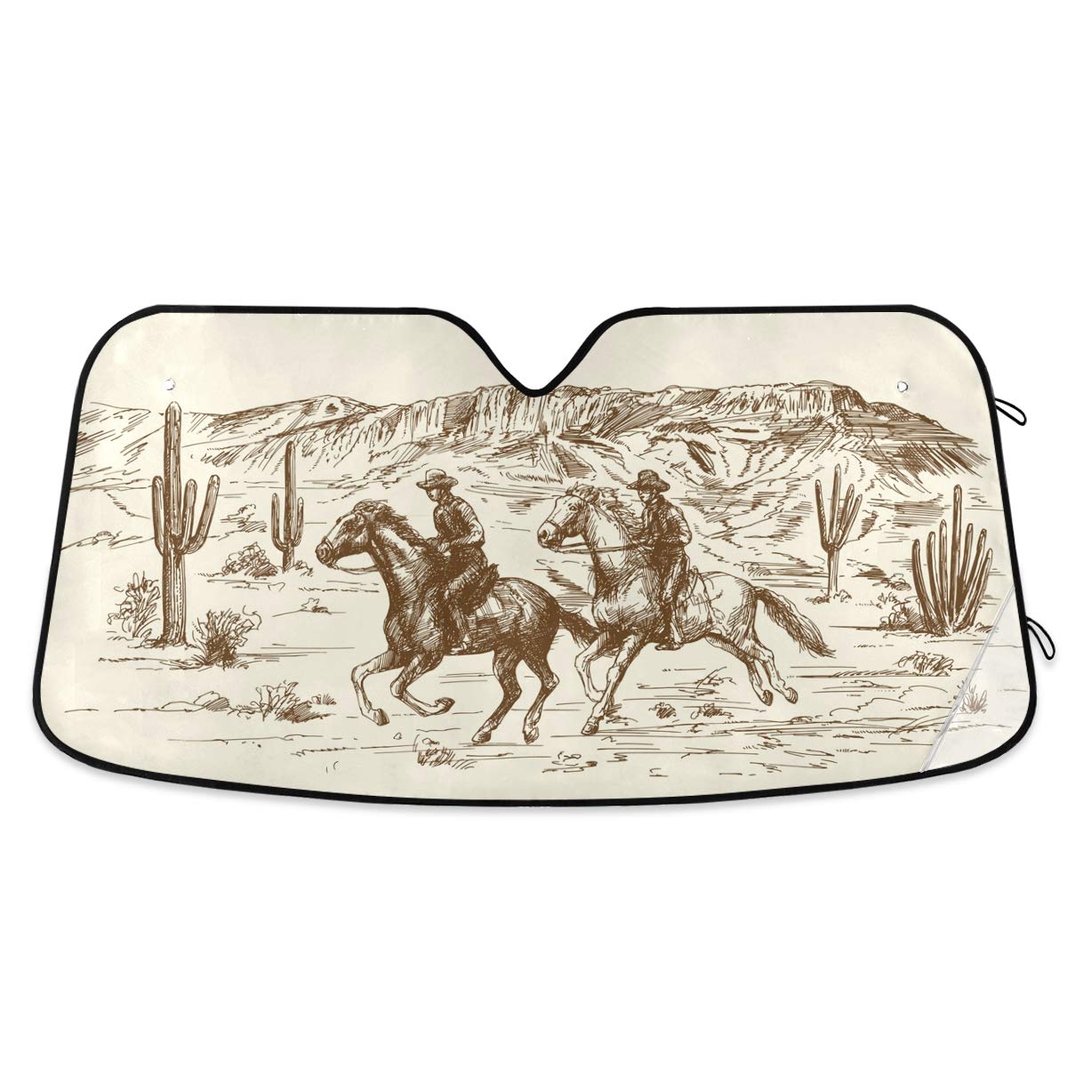 Car Windshield Sunshade Western Desert Cowboy Trucks Auto Blocks Sun Visor Keep Your Vehicle Cool UV and Heat Reflector