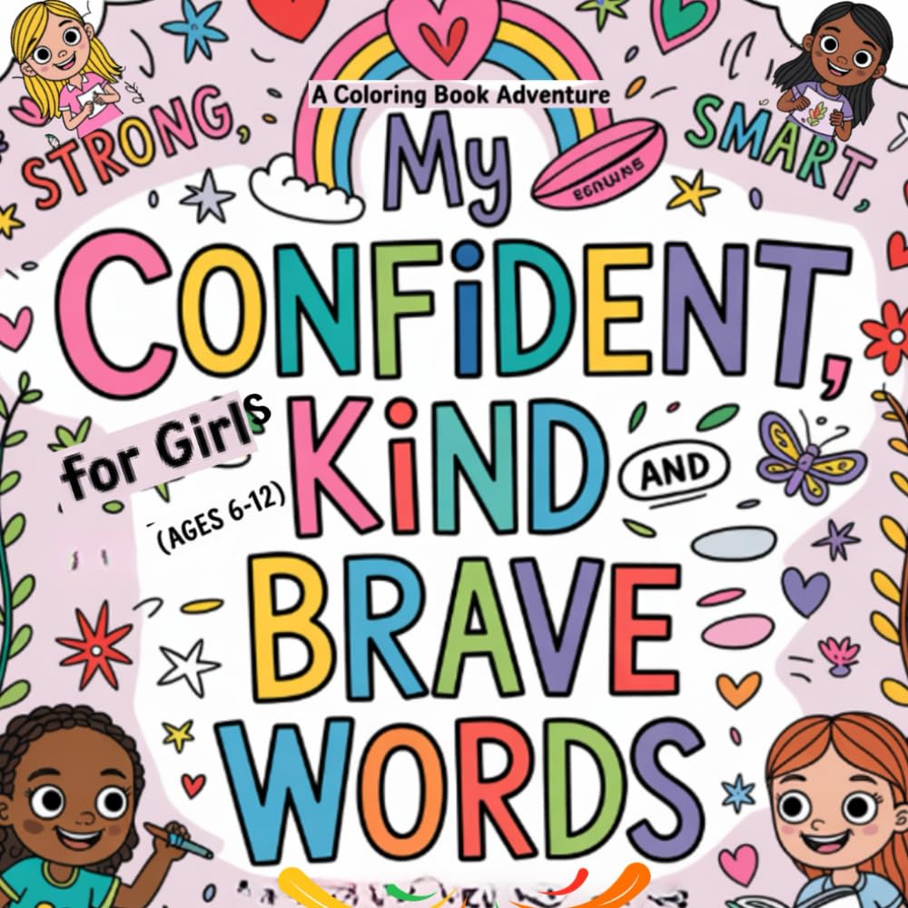 My Confident, Kind, and Brave Words: A Coloring Book Adventure for Girls Ages 6–12: Inspiring and Empowering Affirmations to Boost Self-Love, Self-Esteem, and Courage