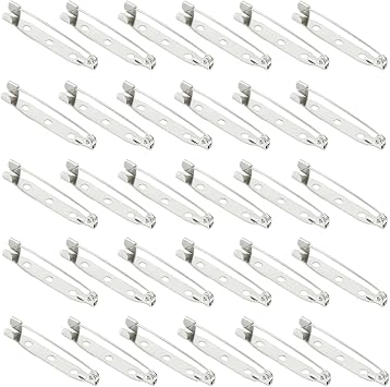 Bonsicoky 30 Pcs Silver Safety Pins Clasp with Holes, Brooch Badge Bar Pins for DIY Name Tags, Jewelry, Crafts, Badges35mm