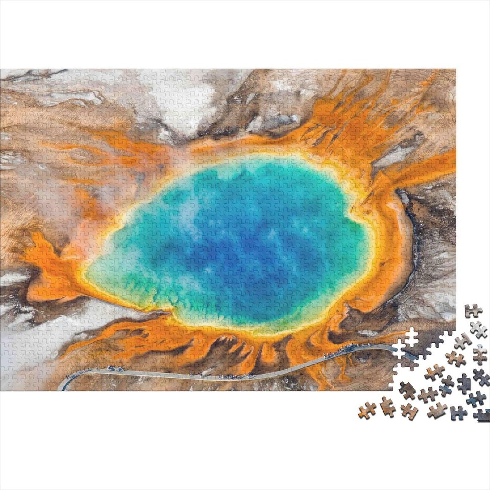 Hot Spring Aerial View 1000-Piece Flat Puzzle for Family Kids Adults Matte Paper Letters on Back Brain TeaserRainbow Spring Game Night Parent-Child Interaction Gift 70x50cm/1000pcs