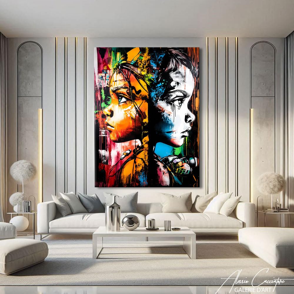 Quadro ritratto Street Art - Quadro decorativo da parete astratto Graffiti - Poster arte urbana - Stampa su tela Pop Art di grande formato - Decorazione da parete per cameretta dei bambini (120 x 80