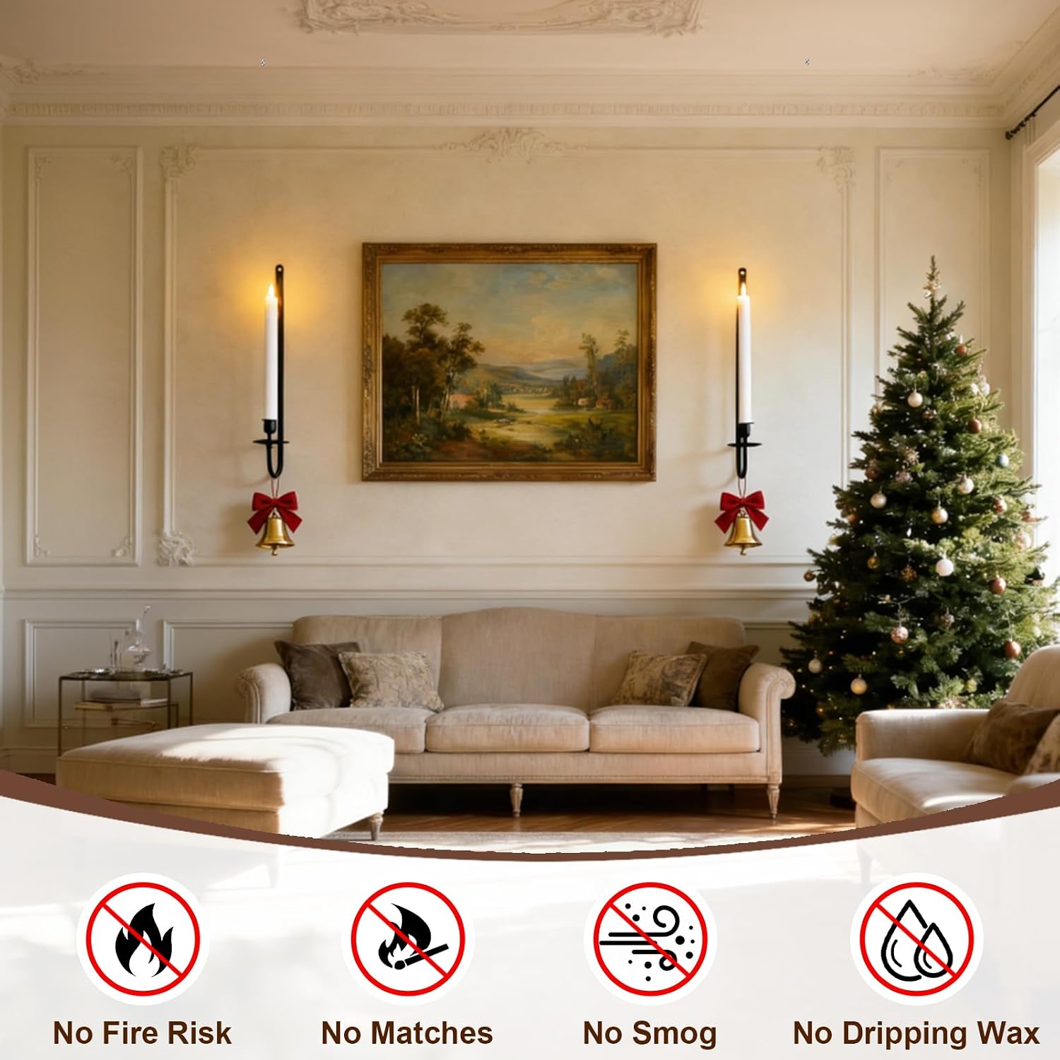 Candle Wall Sconces Set of 2, Flameless Candles Black Wall Candle Holders with Remote Control, Battery Operated Home Decor for Living Room, Fireplace, Dining Room, Entryway, Stair Corner