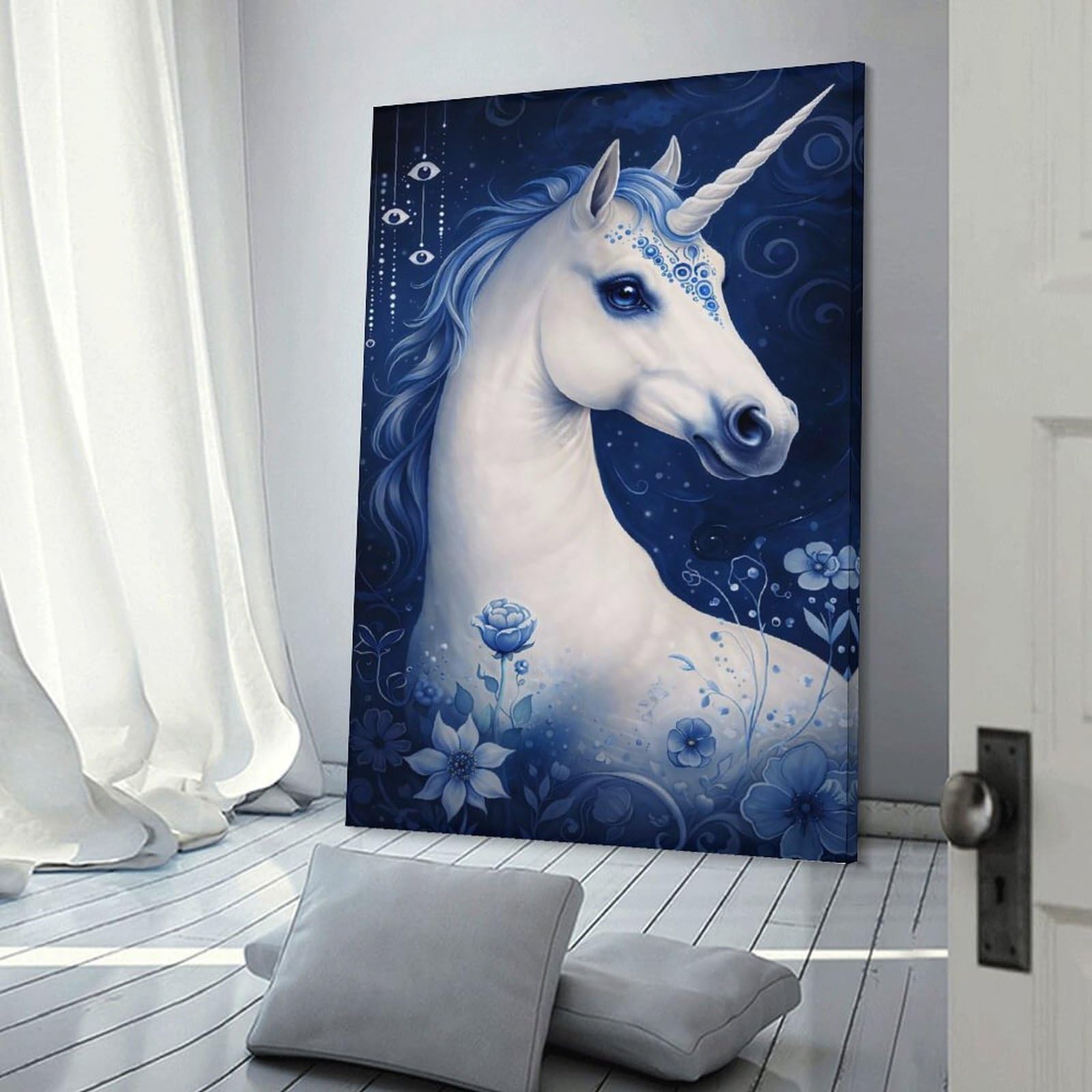 Junmoney Frame-Style-6-1 Celestial Unicorn Dream Decorative Wall Artwork, 16X24inch(40X60cm), For Corridors, Hallways Or Apartment Entries, Home Artwork For First Impressions