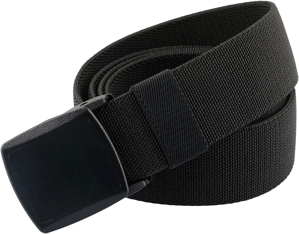 Elastic Belts for Men, Military Style Stretch Webbing Tactical Duty Belt (Black,Plastic Buckle)