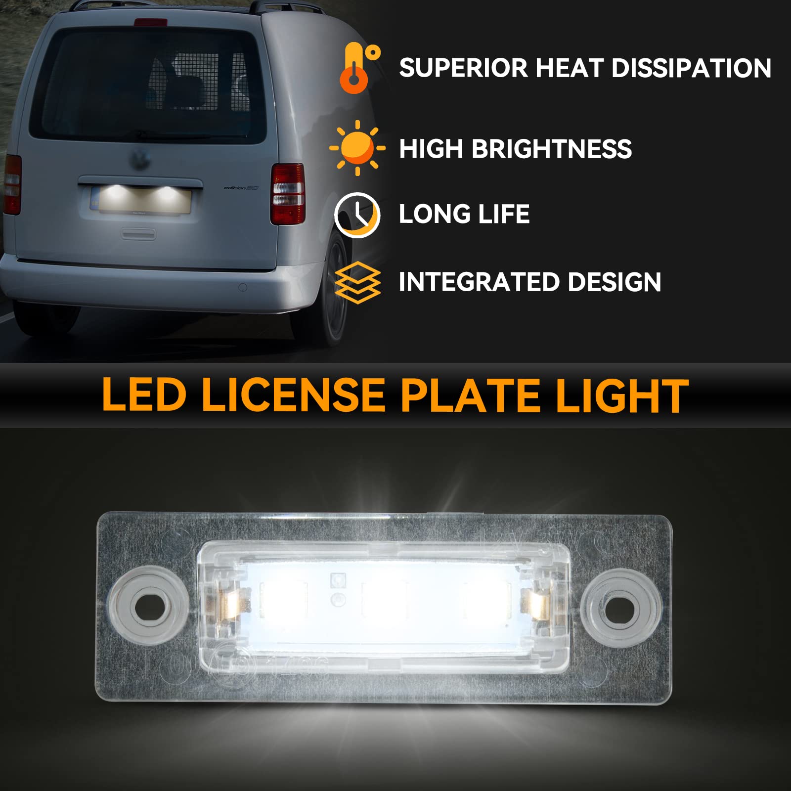 Luci Targa a LED per V-W Caddy 2K Golf Plus 5M1 Jetta 1K2 Passat Limousine 3bg Passat Variant 3C B6 T5 7H 7J Touran 1T1 1T2 1T3, Lampada Targa a LED,2 Pezzi 3 * 5050SMD Canbus