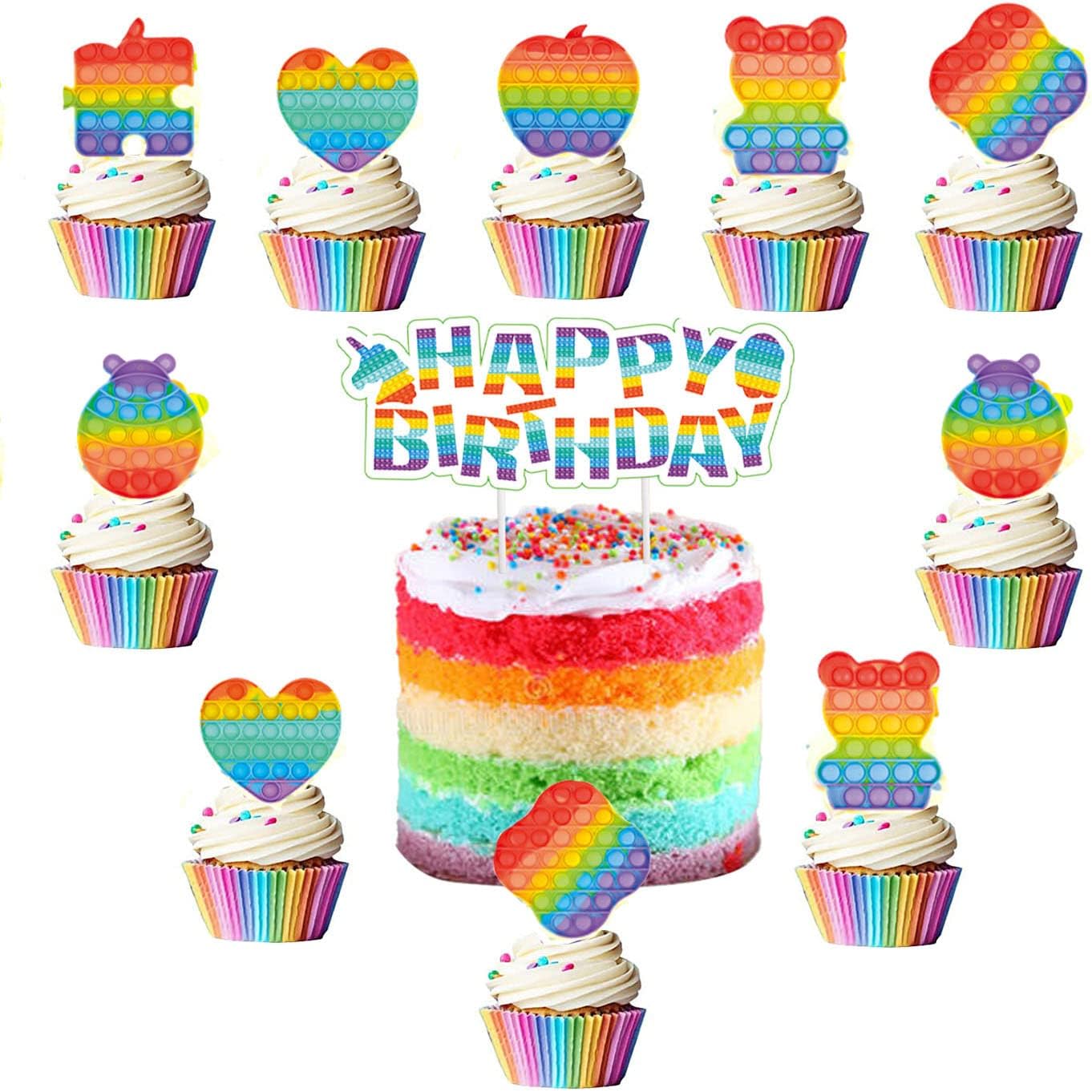 25pcs Pop t Cake Toppers Cupcake Toppers,Pop Push Birthday Party Supplies Cake Decorations For the Pop t party decoration