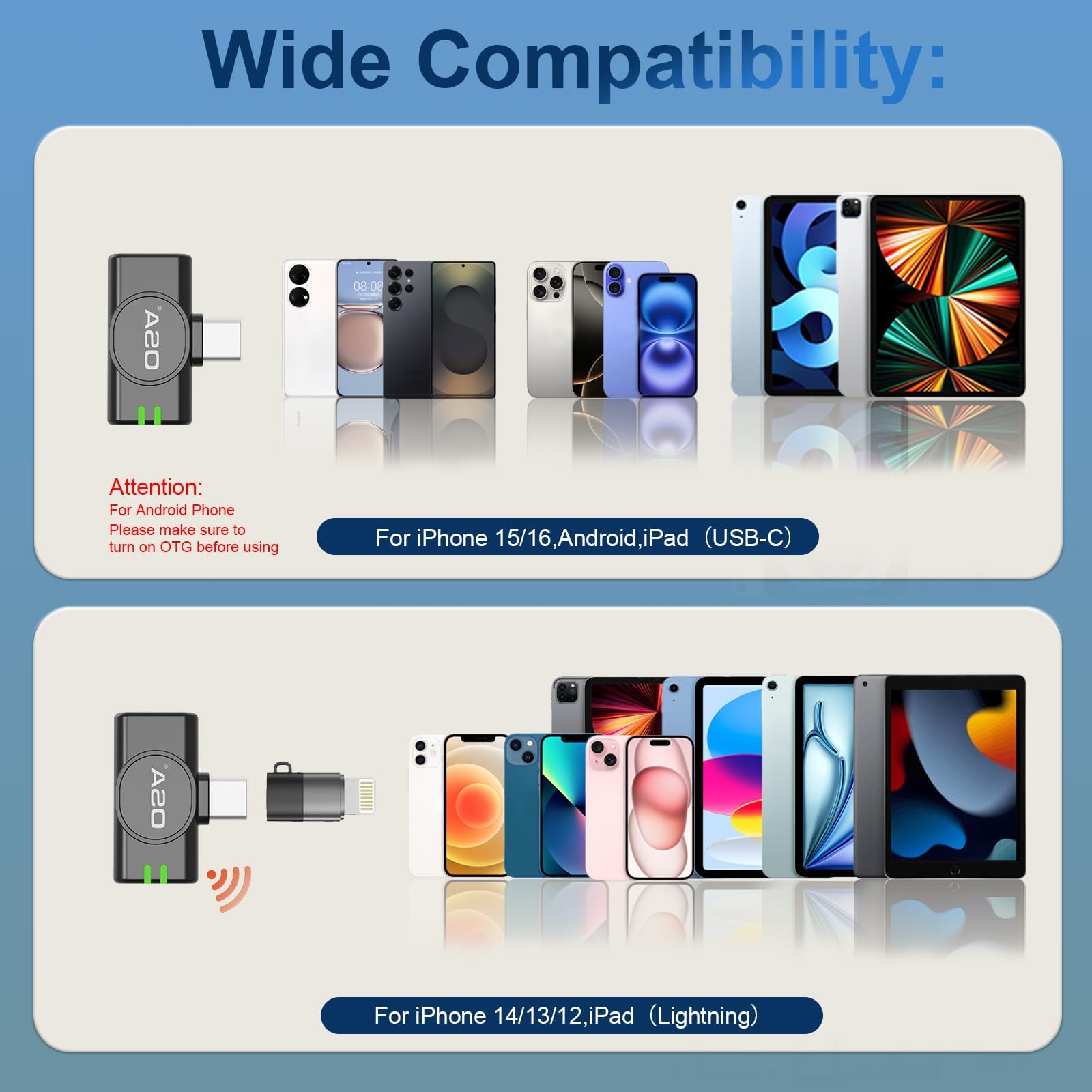 OSA Micrófono inalámbrico para iPhone, cámara Android, Mini micrófono con reducción de Ruido, microfono inalambrico Solapa para iPhone 15/16, grabación de Video, Vlog, Tk, Estuche de Carga de 40 H