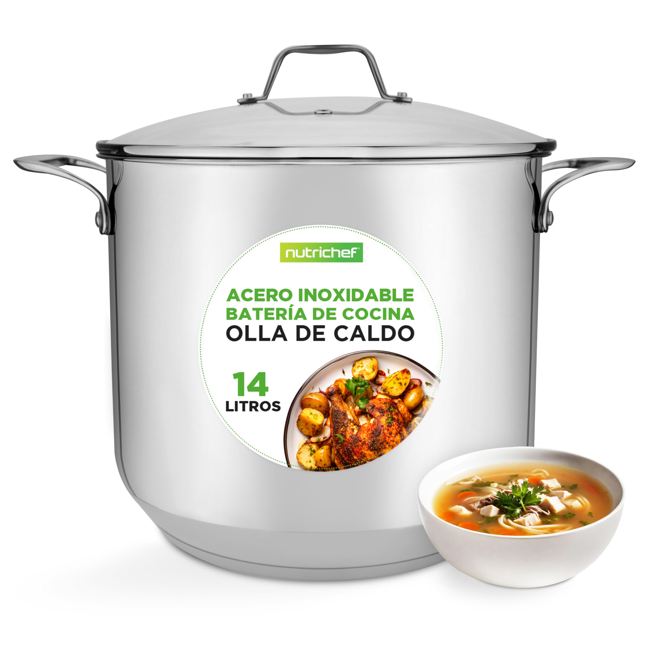 Nutrichef Olla induccion grande, 15 cuartos, Acero inoxidable 18/8, Induccion, Tapa, Caldo, Estofado