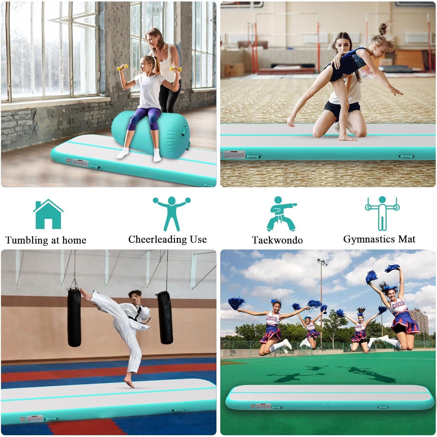 Air Matte Track - Tapis de gymnastique gonflable - 3/4/5/6 m - Avec pompe - Tapis d'entraînement - Tapis de fitness - Tapis de yoga pour la maison et