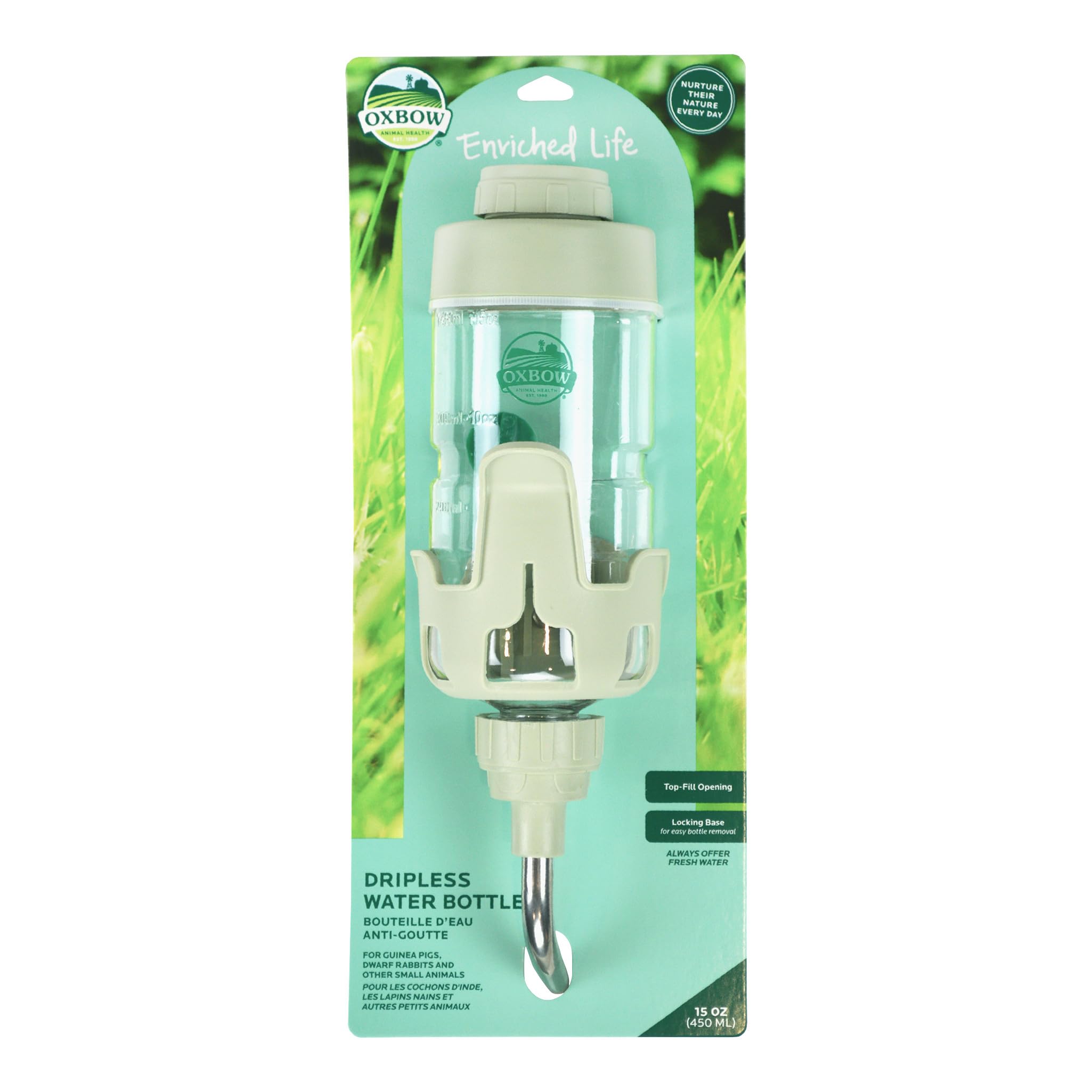 Photo 1 of Oxbow Enriched Life Dripless Water Bottle, Guinea Pig Water Bottle, Rabbit Water Bottle, Essential Small Pet Accessory for Guinea Pig Cages & Rabbit Cage, Bunny Supplies, 15oz / 450ml