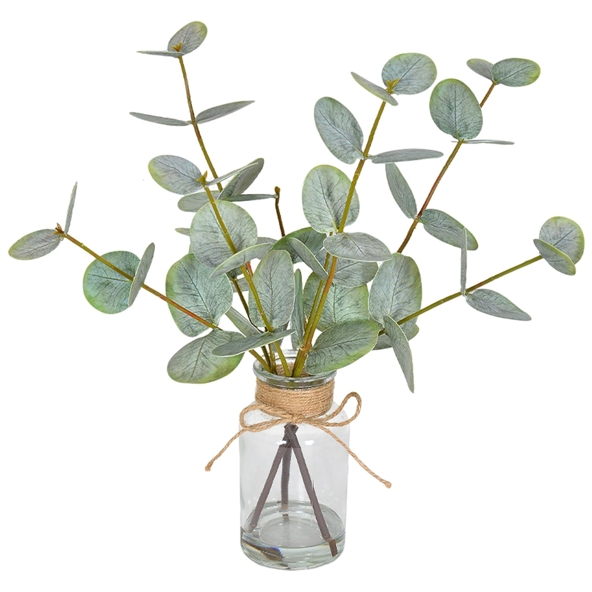 Ginwrek Dining Room Table Centerpiece, Artificial Eucalyptus Stems with Glass Vase, Realistic Faux Greenery for Table Centerpieces (Green)