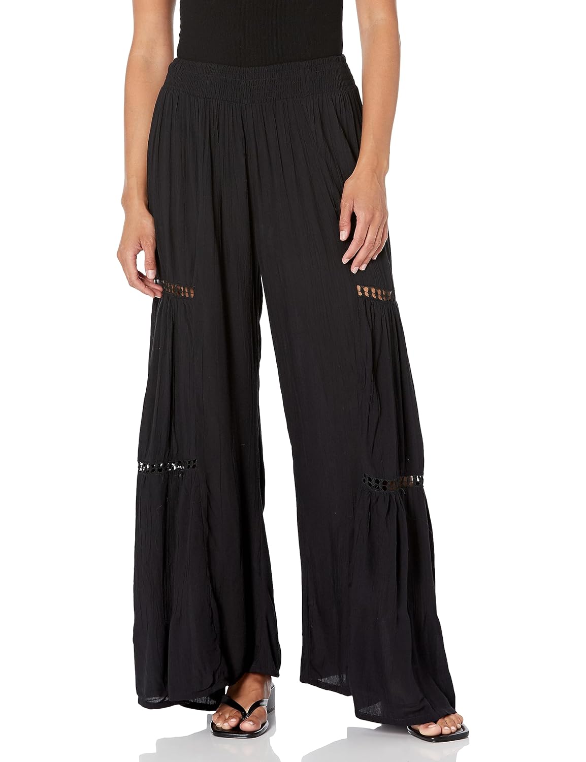 Angie Womens Angie Womens Wide Leg Pants with Lace Inserts