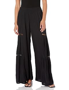 Angie Womens Angie Womens Wide Leg Pants with Lace Inserts