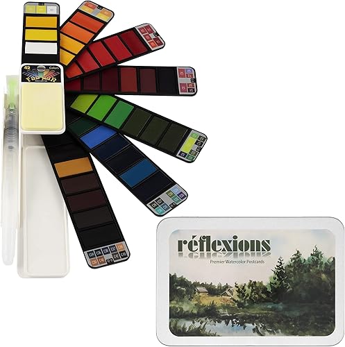 Fan-PAN - Juego de pintura de acuarela – 42 colores surtidos, portátil plegable de bolsillo de grado artístico, kit de pintura profesional de viaje