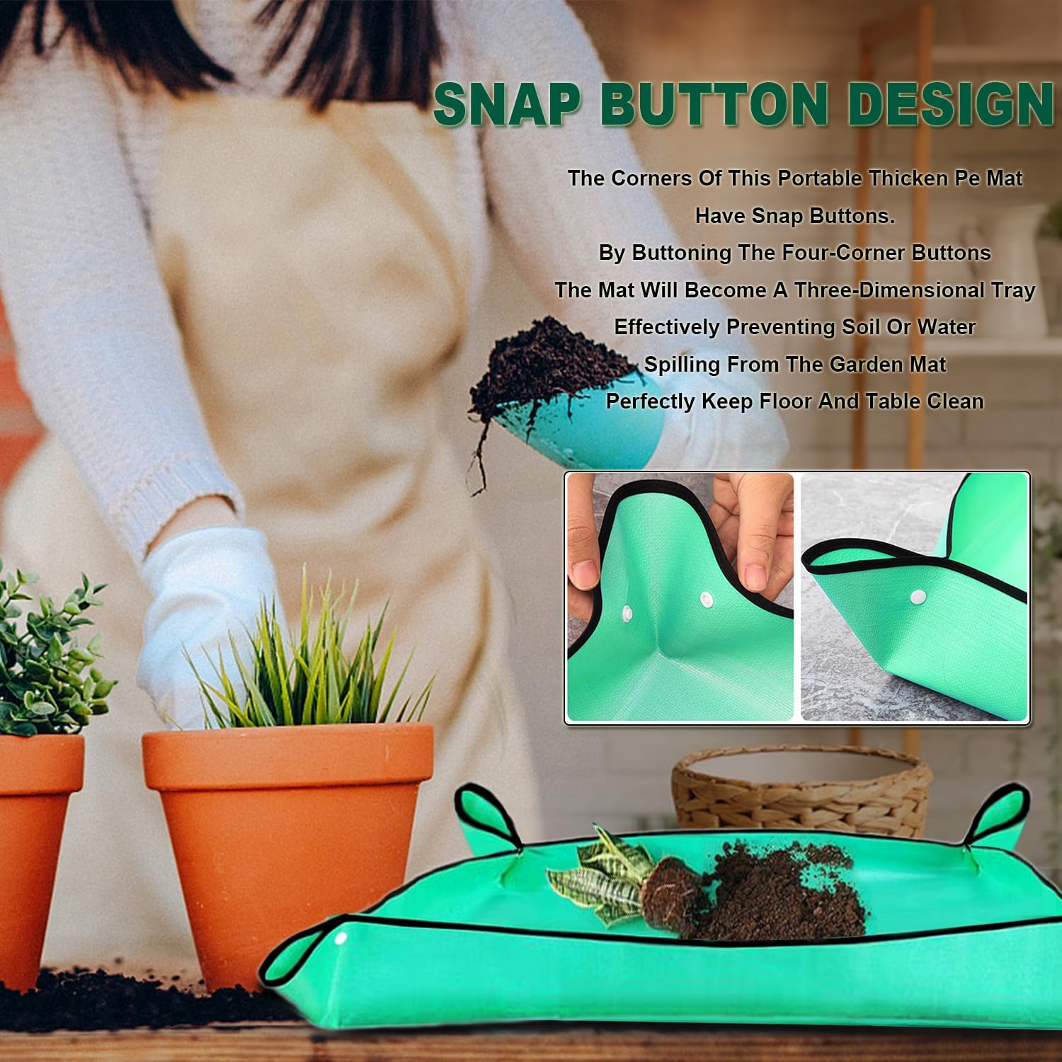 Plant Repotting Mat Waterproof Gardening Mat Plant Transplanting Potting Tray for Indoor Succulent Potting Tarp Portable Thicken PE Mat Garden Work Cloth Bonsai Tools (40"x 60") image 5