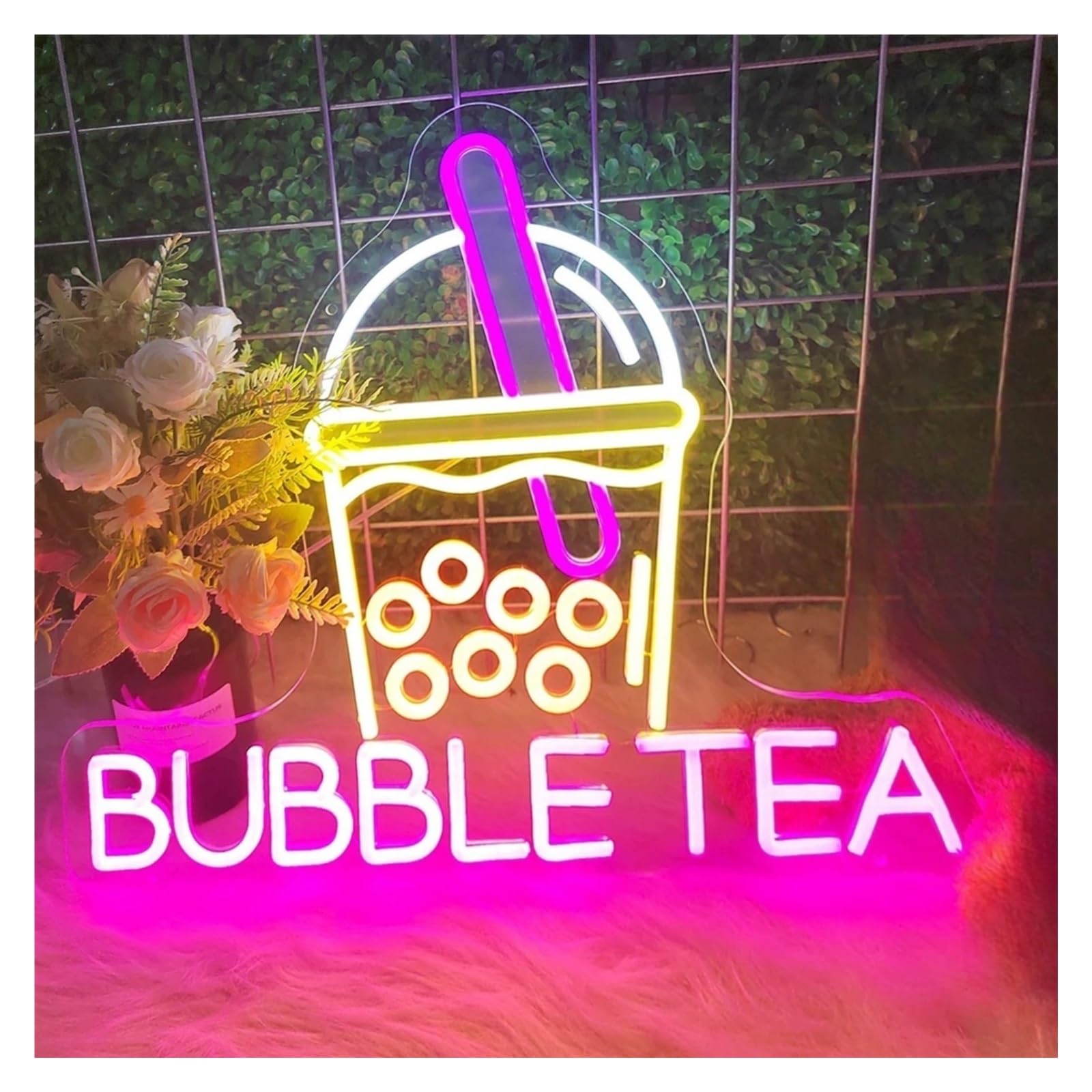LEMST Signs Lamp Bubble Tea Neon Sign Dimmable Acrylic Milk Tea Light Up Sign Boba Tea Drink Shop Display Neon Lamp Wall Decor 16.14inx12.6in