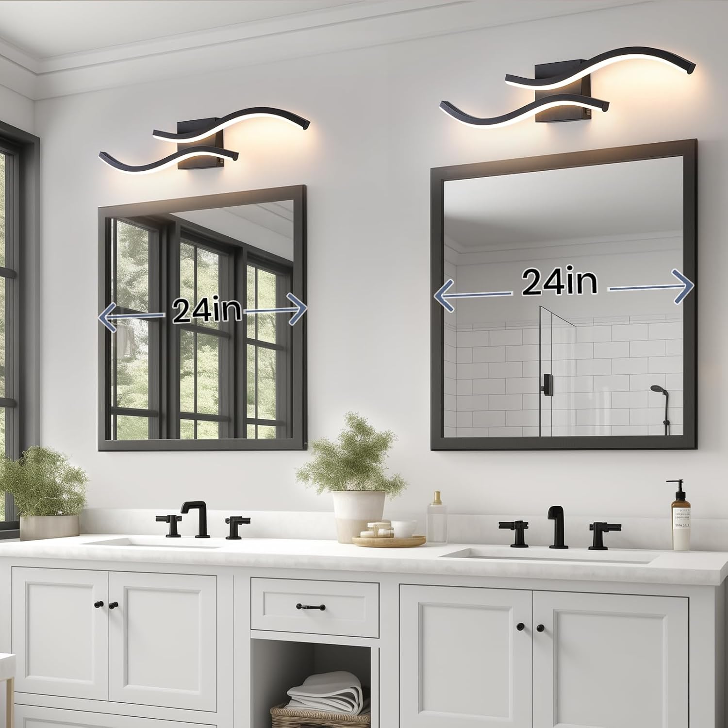 Bathroom Vanity Light Fixture, 26W 5CCT Dimmable Modern Led Bathroom Light Fixtures Over Mirror, Black LED Vanity Lighting Bar for Bathrooms (Black, 24inch)