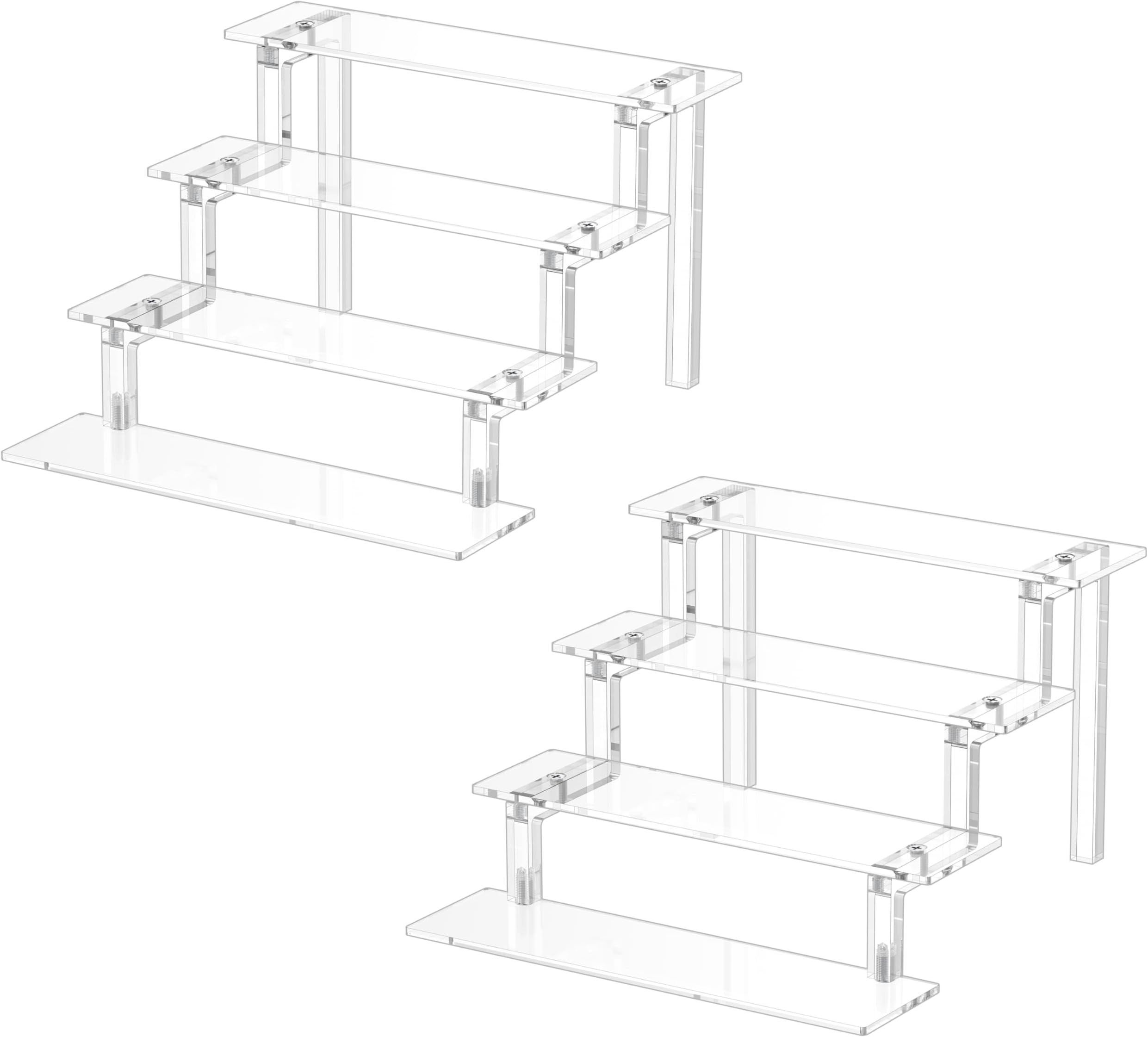 WINKINE Acrylic Display Shelves, Perfume Stand, 4 Tier Figurine Riser Shelf, Cupcake Stand Makeup Display Riser, Clear Cologne Organizer for Bedroom, Cabinet, Countertop, Desktop, 2 Pack