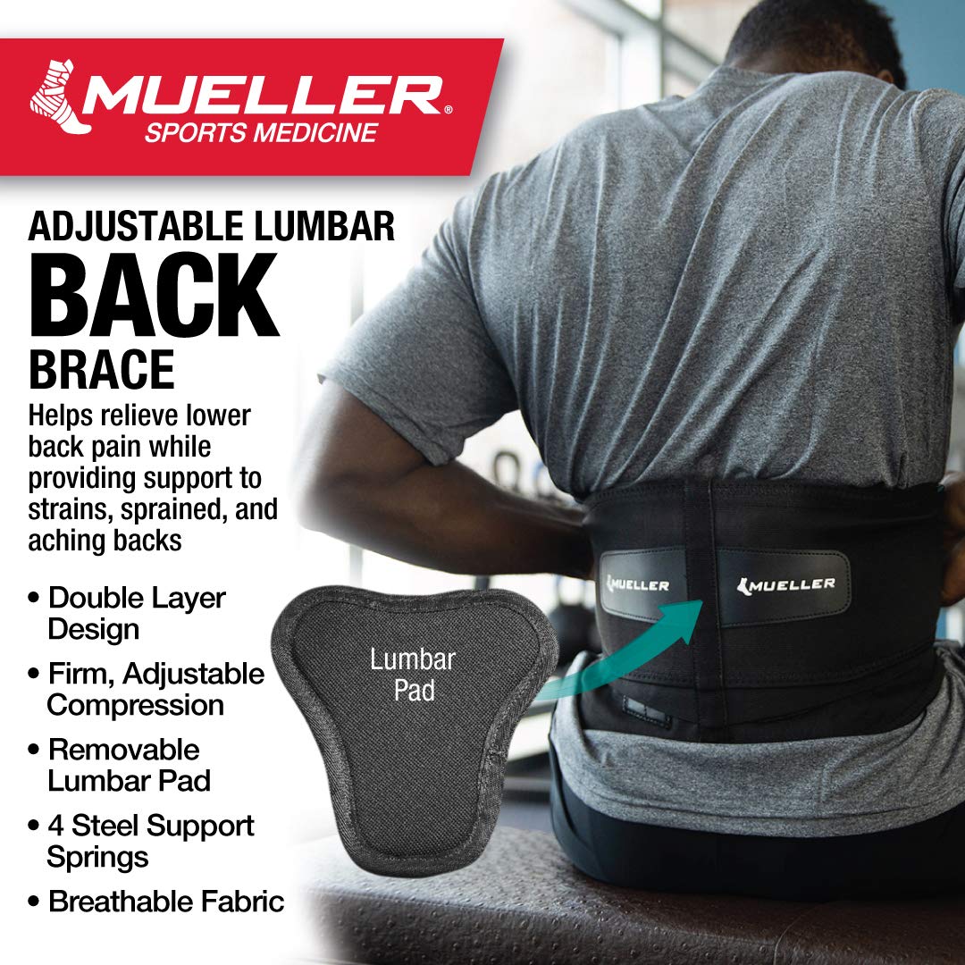 Mueller 255 Lumbar Support Back Brace with Removable Pad, Black