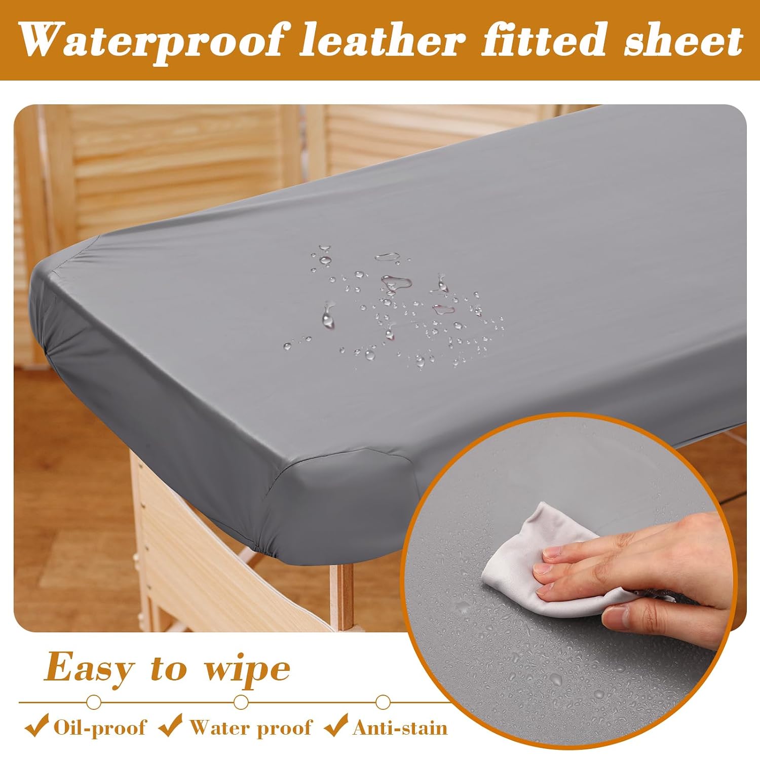 Macarrie PU Leather Massage Table Protector Cover - Waterproof, 28''-31'' Wide, 74'' Long (Gray)