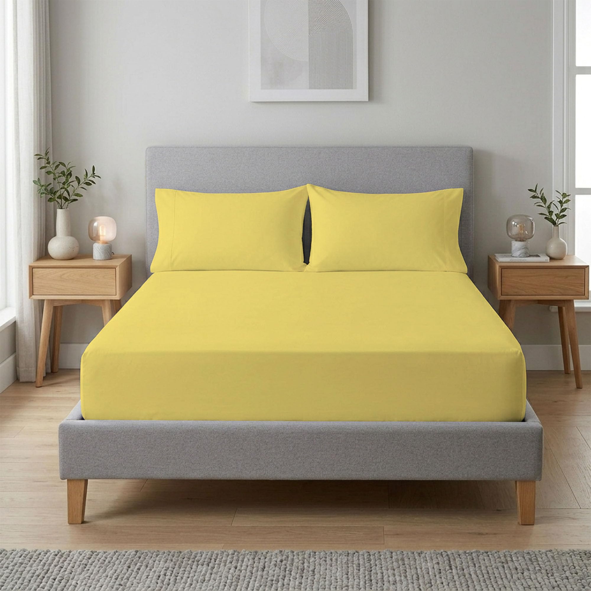 Reliancebedding Yellow Single Fitted Sheet 40Cm Extra Deep Pocket 100% Egyptian Cotton 400Tc