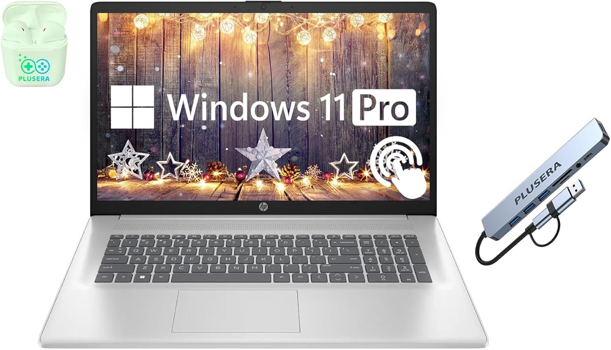 HP 17.3" Touchscreen Laptop Computer, 32GB RAM 1.5TB Storage (1TB SSD+512GB Docking Station Set), 6-Cores AMD Ryzen 5, Windows 11 Pro with Microsoft Office Home & Business Included, PLUSERA Earphones : Electronics